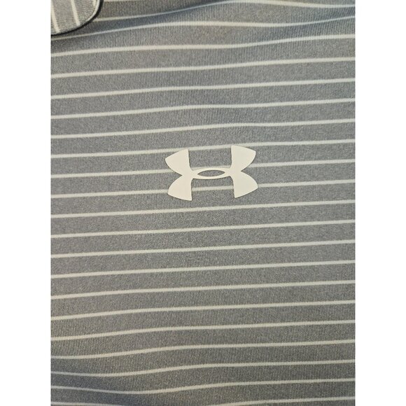 Under Armour Mens HeatGear Polo XXL Gray & White Striped Loose Fit - Picture 7 of 8
